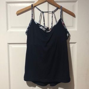 Navy Open Back Workout Top